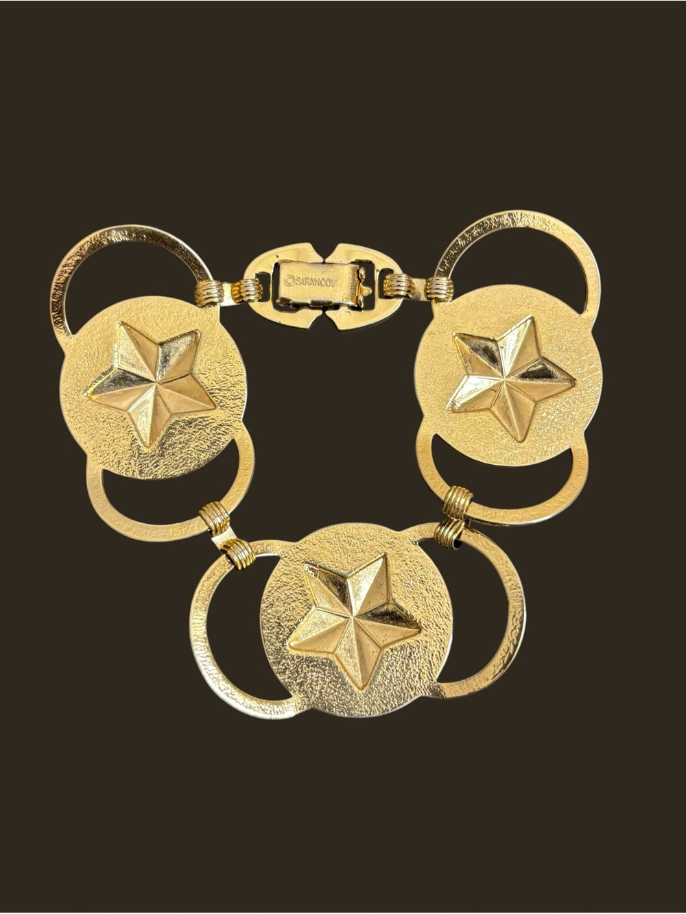 Sarah Coventry Vintage Gold Tone Curved Star Chain Link Bracelet 7”